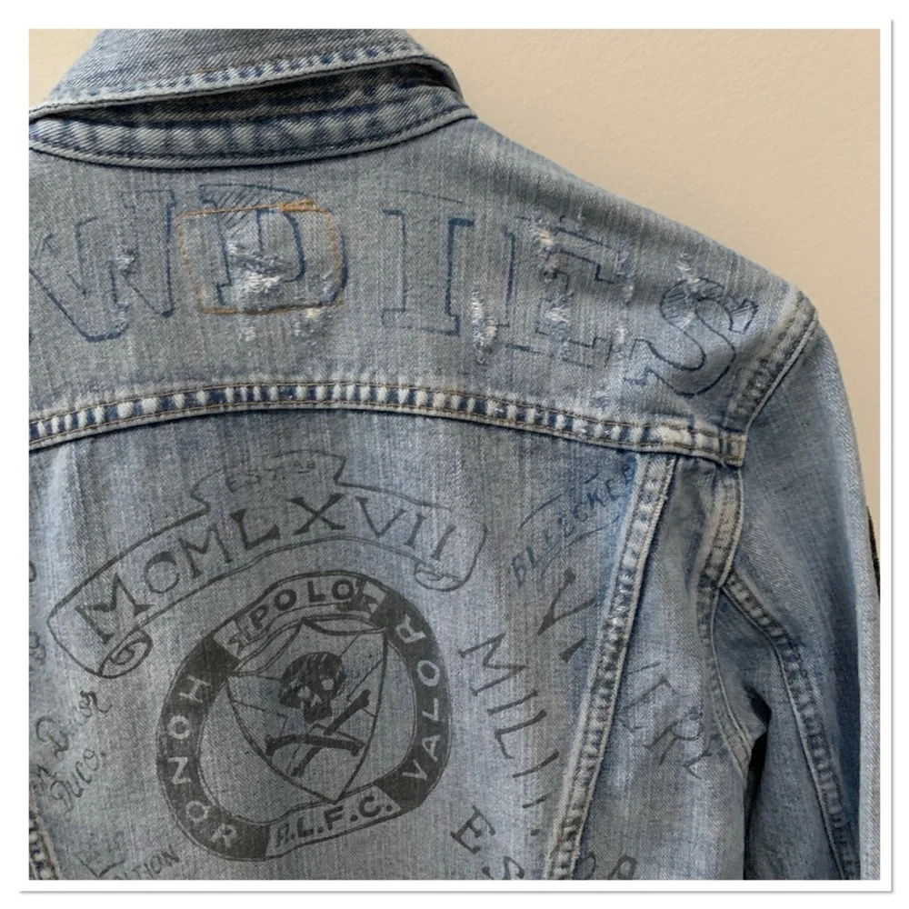 Polo Ralph Lauren Graffiti Print Patch Jean Jacket Size Medium - Picture 9 of 13